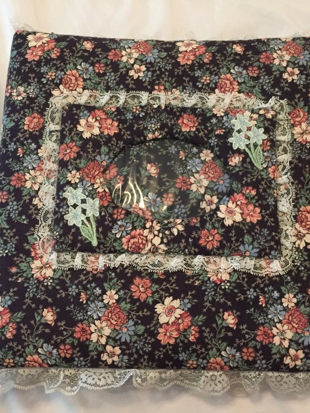 Vintage Photo Album Ring Binder 50 Pages Chintz Floral Plush Ruffled Wedding EUC